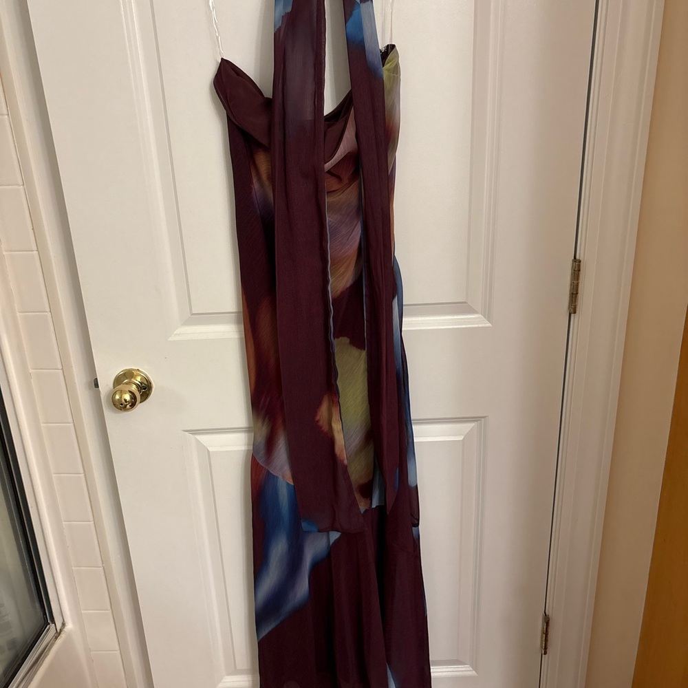 Peppermayo Strapless Dress in Burgundy and Blue